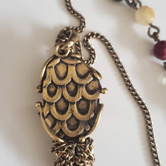 Lucky Brand Boho Necklace with Carnelian Center Stone Gold Tone Chain with Beads - Picture 4 of 8